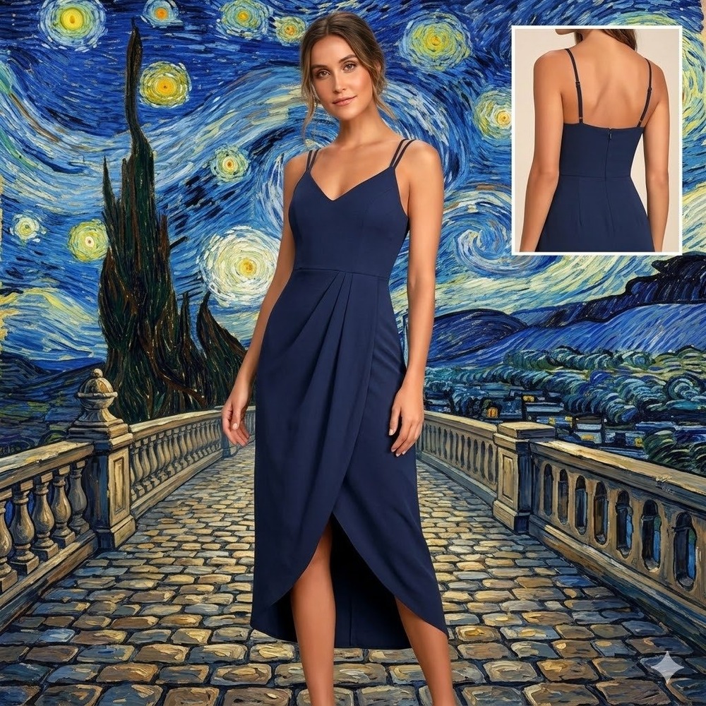 Lulus Reinette Navy Blue Pleated Sleeveless Midi Dress XS IDD74185‎ NEW